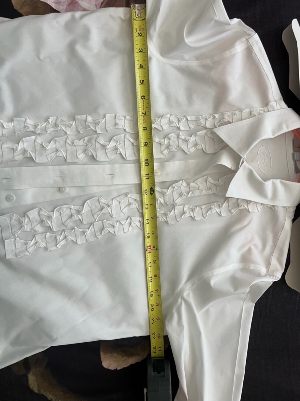 Foxcroft crisp white no-iron ruffle front shirt - Picture 6 of 7